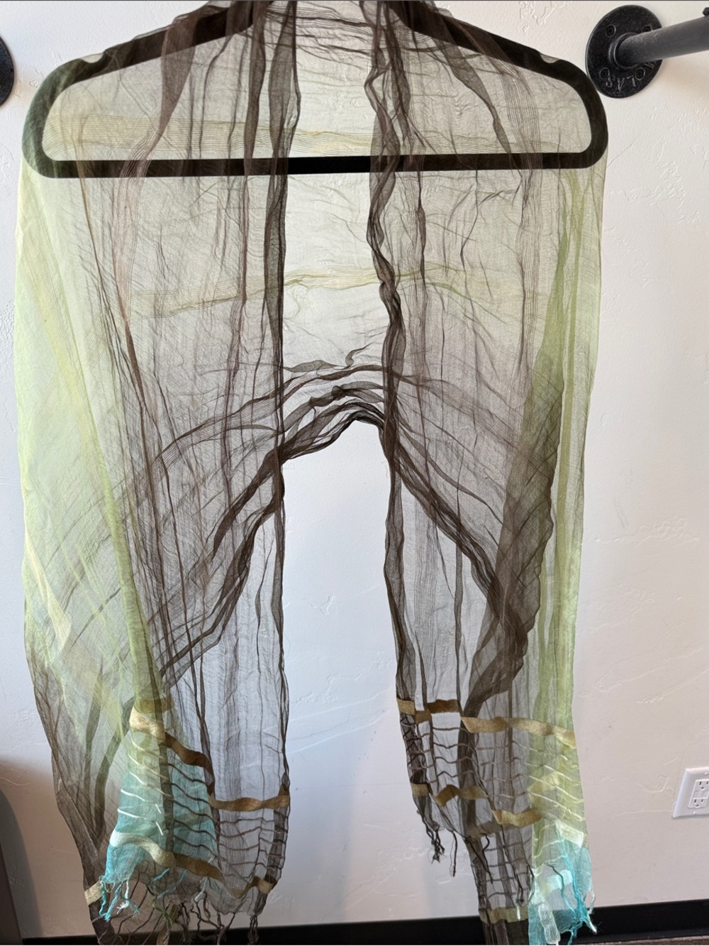 Vintage Lightweight Sheer Scarf in Brown, Olive & Turquoise